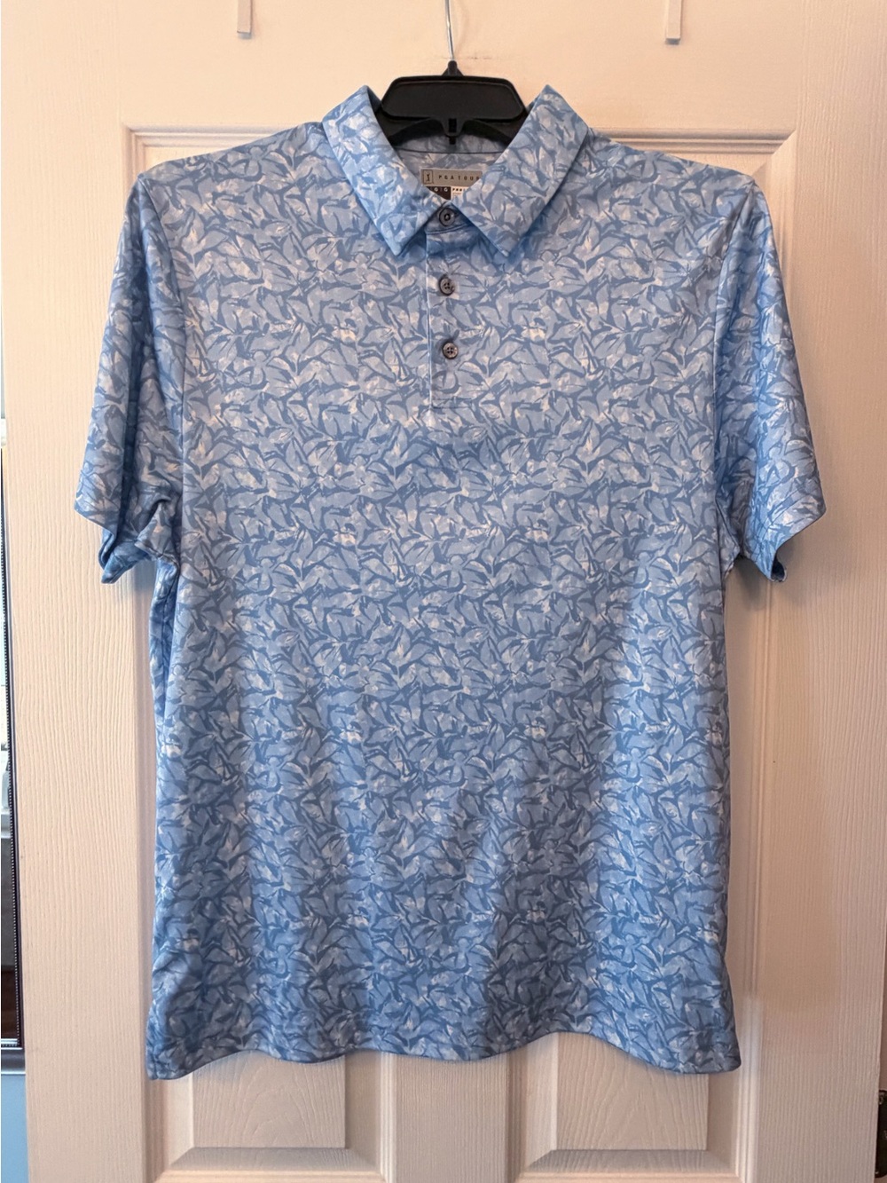 PGA Tour Light Blue Leaf-Print Polo